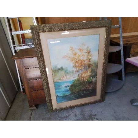 AQUARELLE ’LE MOULIN ET LES SIGNES’ ENCADRÉ 