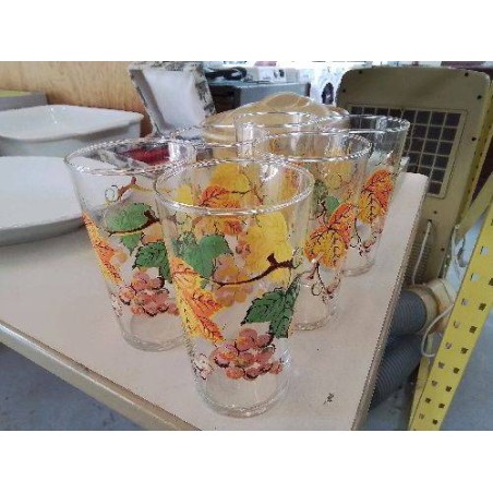 LOT DE 6 VERRES À JUS MOTIF GRAPPE RAISIN 