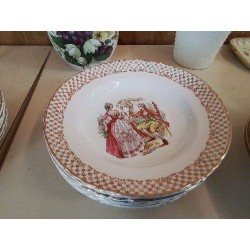 ASSIETTE PLATE/CREUSE AVEC DECORATION BORDURE DORÉ 
