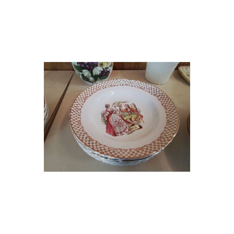 ASSIETTE PLATE/CREUSE AVEC DECORATION BORDURE DORÉ 