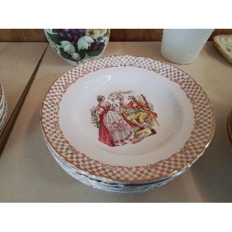 ASSIETTE PLATE/CREUSE AVEC DECORATION BORDURE DORÉ 