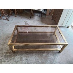 TABLE BASSE DORÉE PLATEAU EN VERRE 