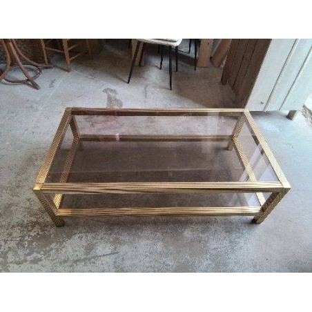 TABLE BASSE DORÉE PLATEAU EN VERRE 
