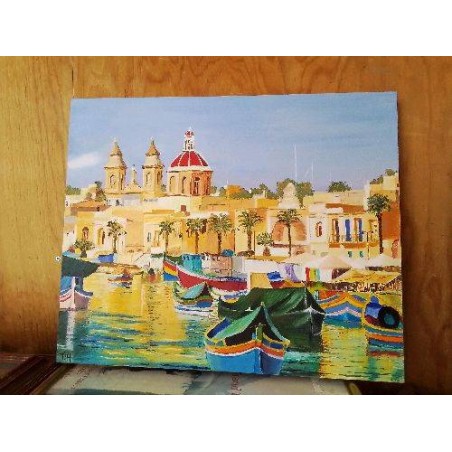  TABLEAU PORT DE MALTE HUILE 