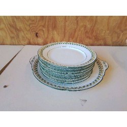 SERVICE À DESSERT VERT MOTIF CARRÉ ( PLAT+7 ASSIETTES )