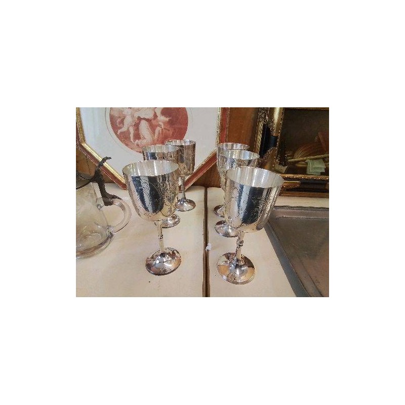LOT DE 6 VERRES À PIED PLAQUÉ MÉTAL ARGENTÉ
