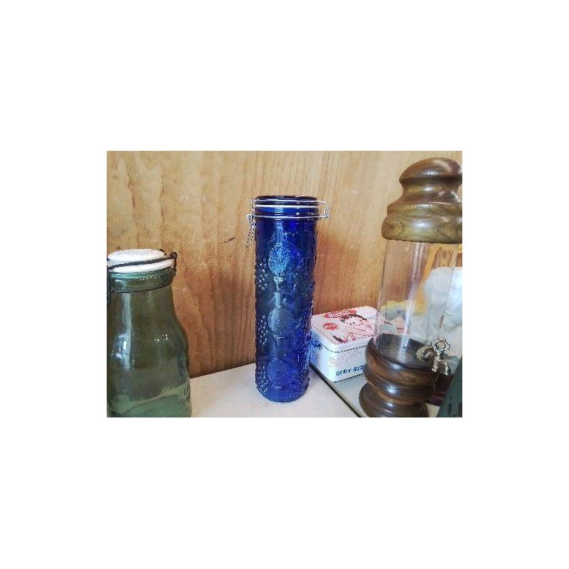 BOCAL BLEU EN VERRE MOTIF ORANGE 