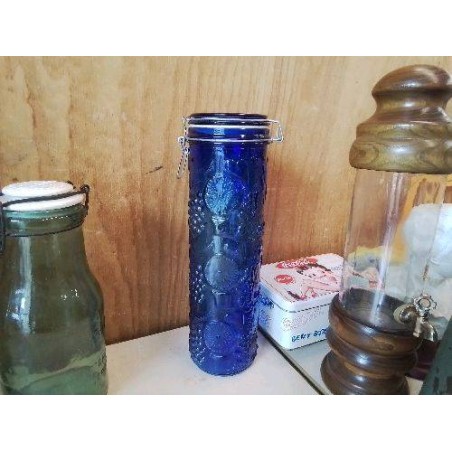 BOCAL BLEU EN VERRE MOTIF ORANGE 