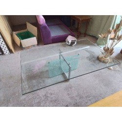 TABLE BASSE PLATEAU EN VERRE PIED EFFET CRAQUELÉ 