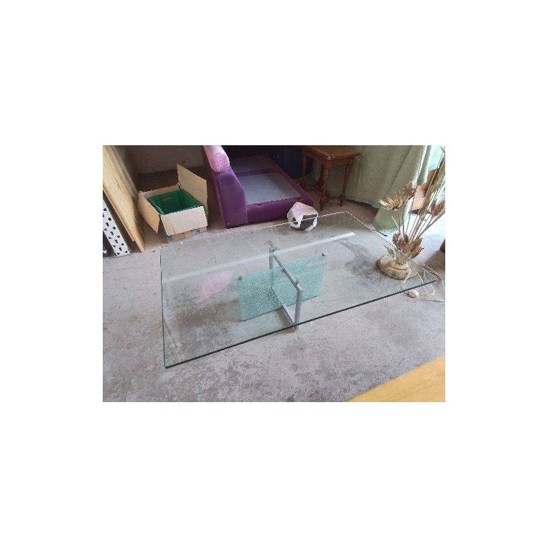 TABLE BASSE PLATEAU EN VERRE PIED EFFET CRAQUELÉ 