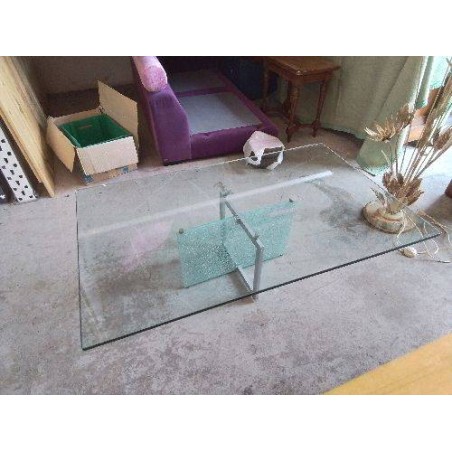TABLE BASSE PLATEAU EN VERRE PIED EFFET CRAQUELÉ 
