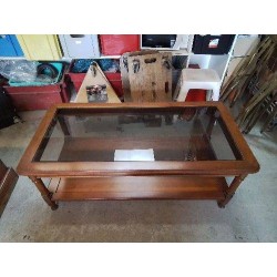 GRANDE TABLE BASSE EN BOIS PLATEAU EN VERRE