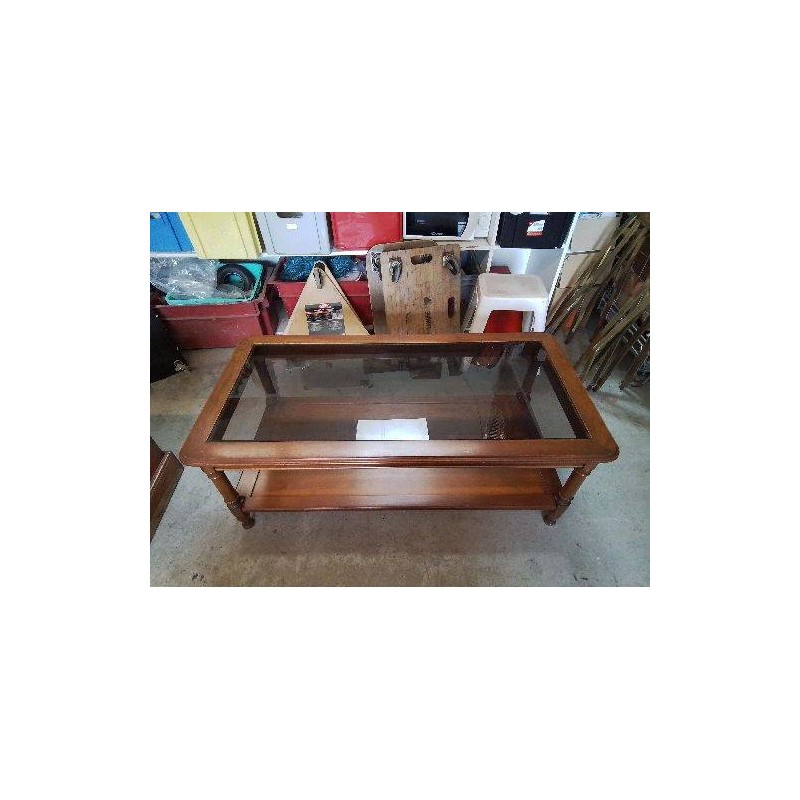 GRANDE TABLE BASSE EN BOIS PLATEAU EN VERRE