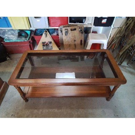 GRANDE TABLE BASSE EN BOIS PLATEAU EN VERRE