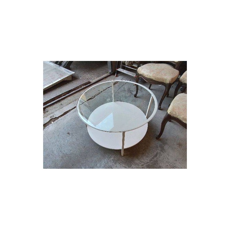 TABLE BASSE BLANCHE RONDE PLATEAU EN VERRE
