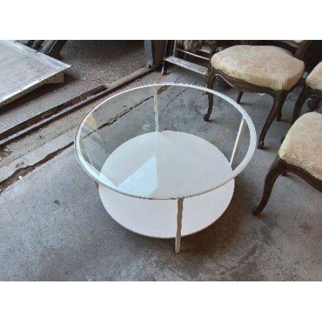 TABLE BASSE BLANCHE RONDE PLATEAU EN VERRE