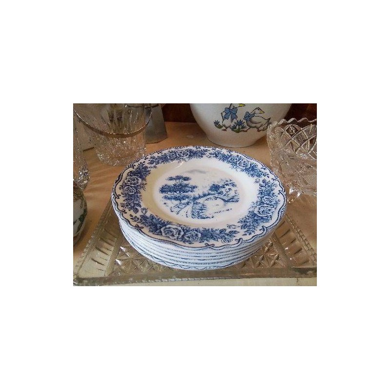 LOT DE 6 ASSIETTES À DESSERT BLEU RIVANEL OPALINE