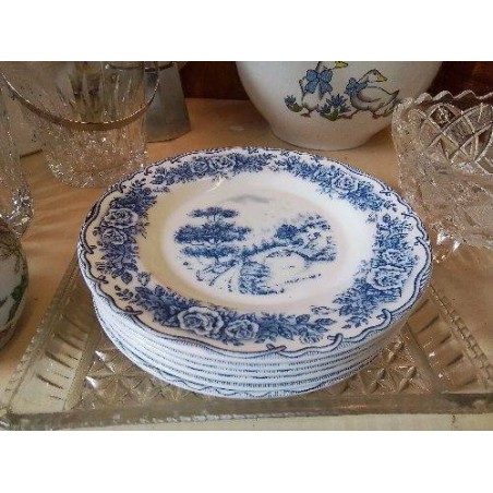 LOT DE 6 ASSIETTES À DESSERT BLEU RIVANEL OPALINE