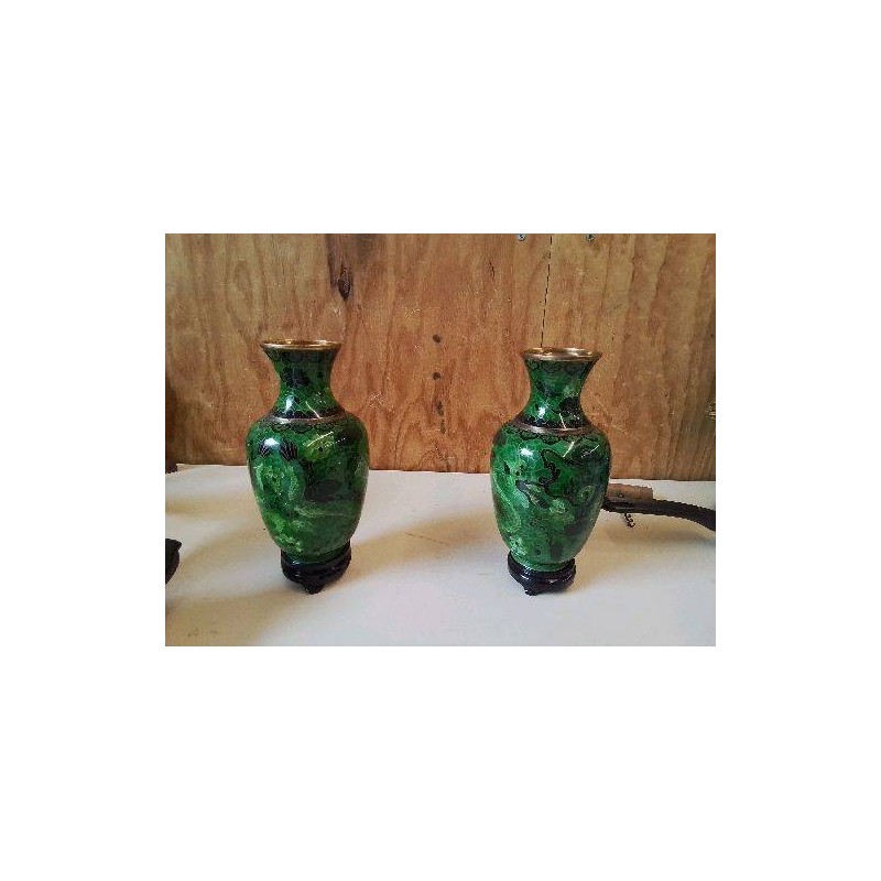  VASE ASIATIQUE VERT ÉMERAUDE EN LAITON 