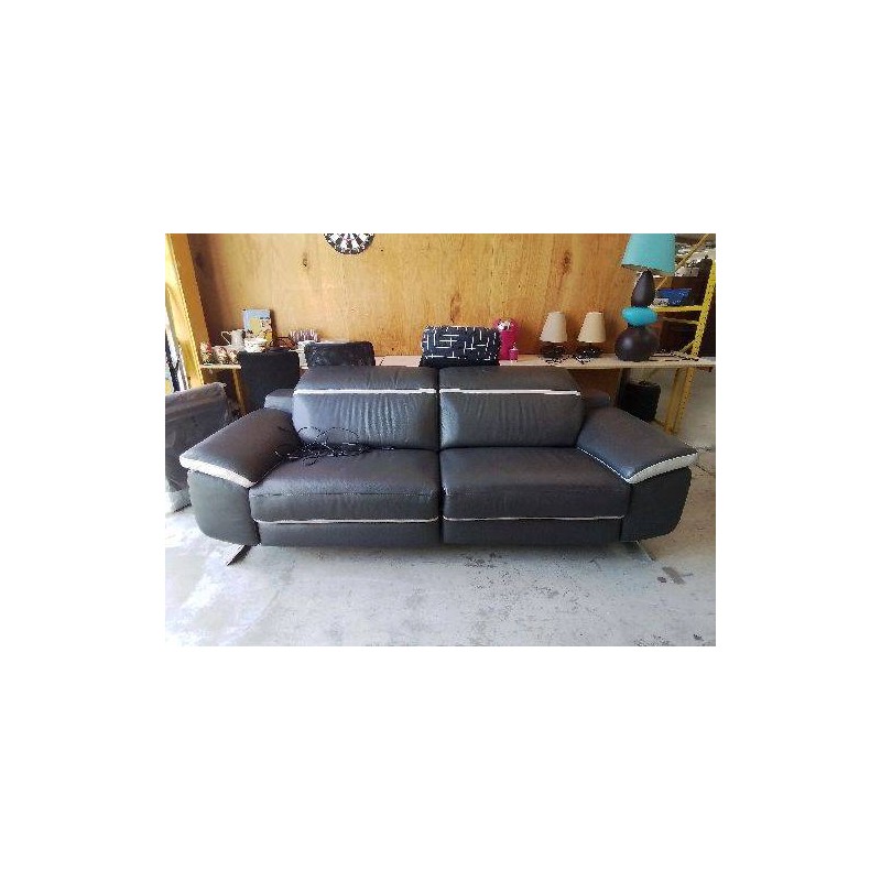 CANAPÉ CUIR GRIS 2/3 PLACES RELAX