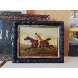 CADRE NOIR PEINTURE SCÈNE DE CHASSE 