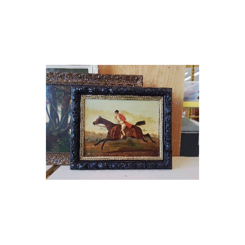 CADRE NOIR PEINTURE SCÈNE DE CHASSE 