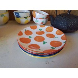 LOT DE 4 PETITES ASSIETTE À DESSERT MOTIFS FRUITS 