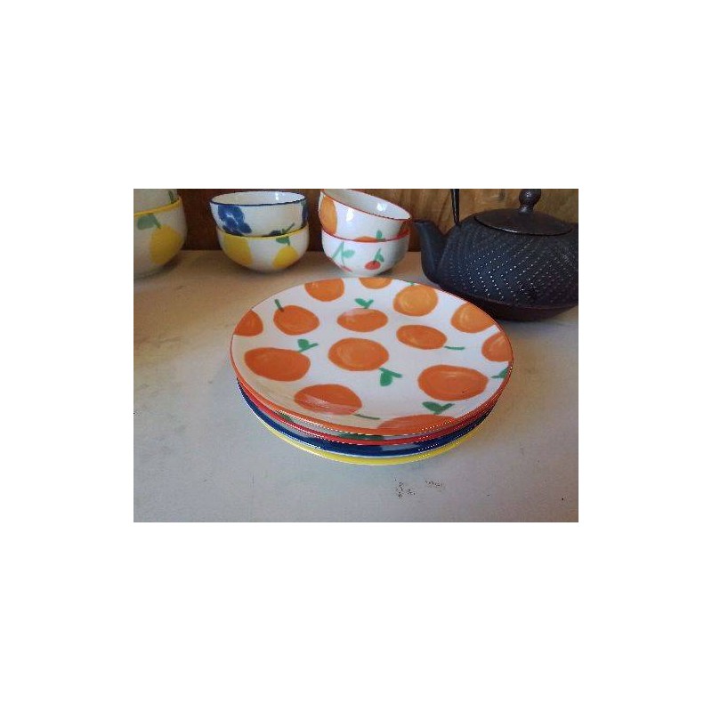 LOT DE 4 PETITES ASSIETTE À DESSERT MOTIFS FRUITS 