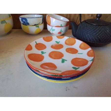LOT DE 4 PETITES ASSIETTE À DESSERT MOTIFS FRUITS 