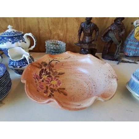 SALADIER MOTIF FLORAL TERRE CUITE FAIT MAIN 