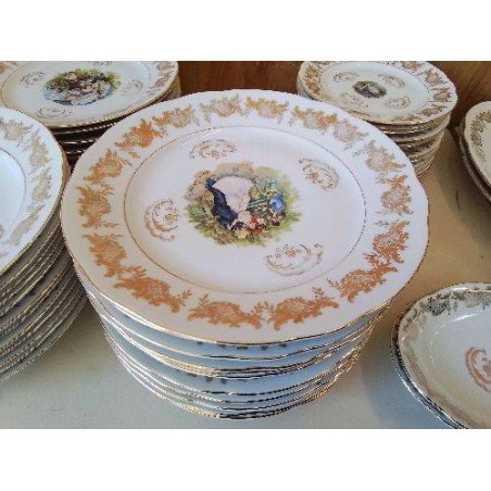 LOT DE 6 ASSIETTES PLATES MOTIF RENOIR BORDURES DORÉ 