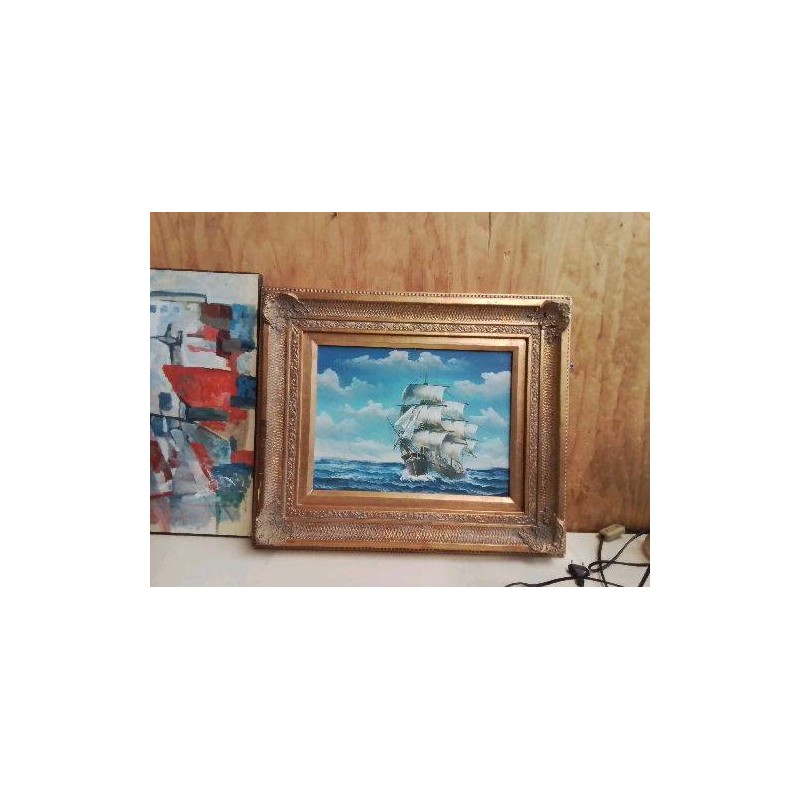 CADRE DORÉ PEINTURE NAVIRE 