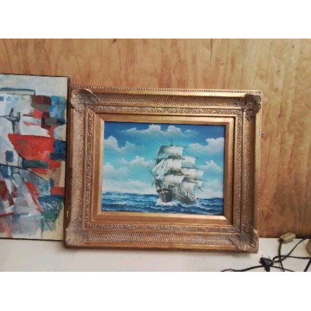 CADRE DORÉ PEINTURE NAVIRE 