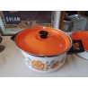 CASSEROLE MOTIF FLORAL ORANGE ÉMAILLÉ