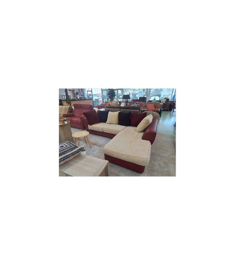 CANAPE D’ANGLE CUIR ROUGE/MICROFIBRE