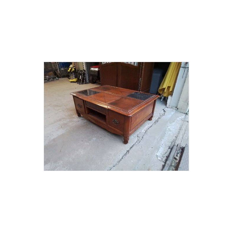 BELLE TABLE BASSE EN MERISIER INSERT MARBRE