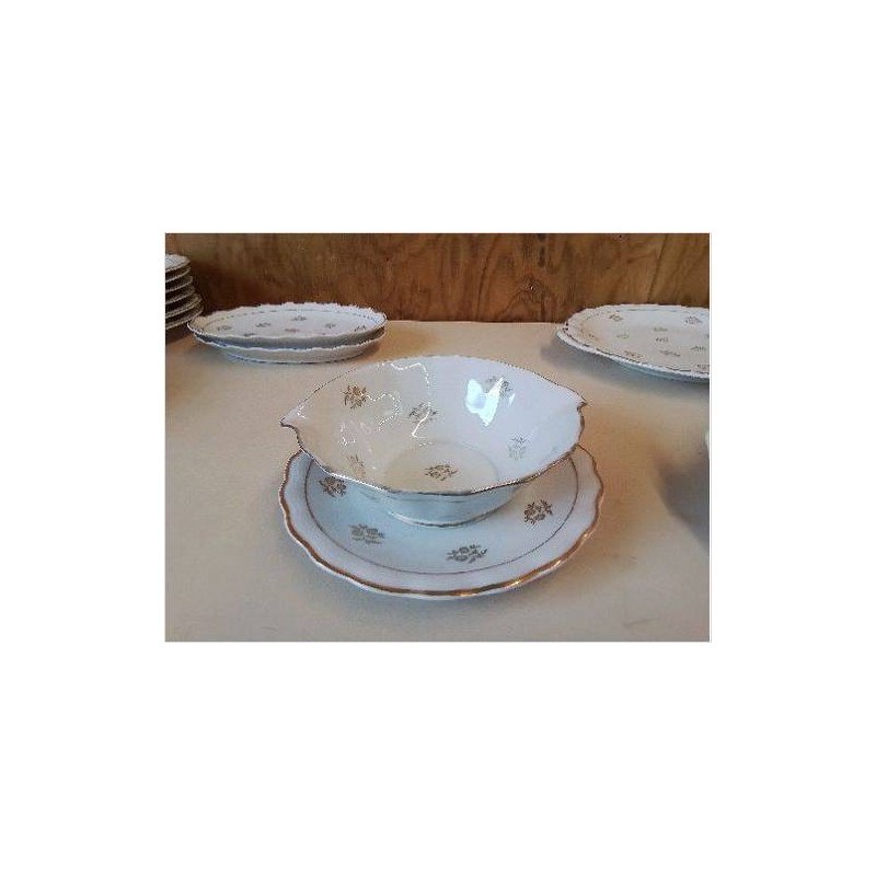 SAUCIÈRE EN PORCELAINE AVEC MOTIF FLORAL BORDURE DORÉ 