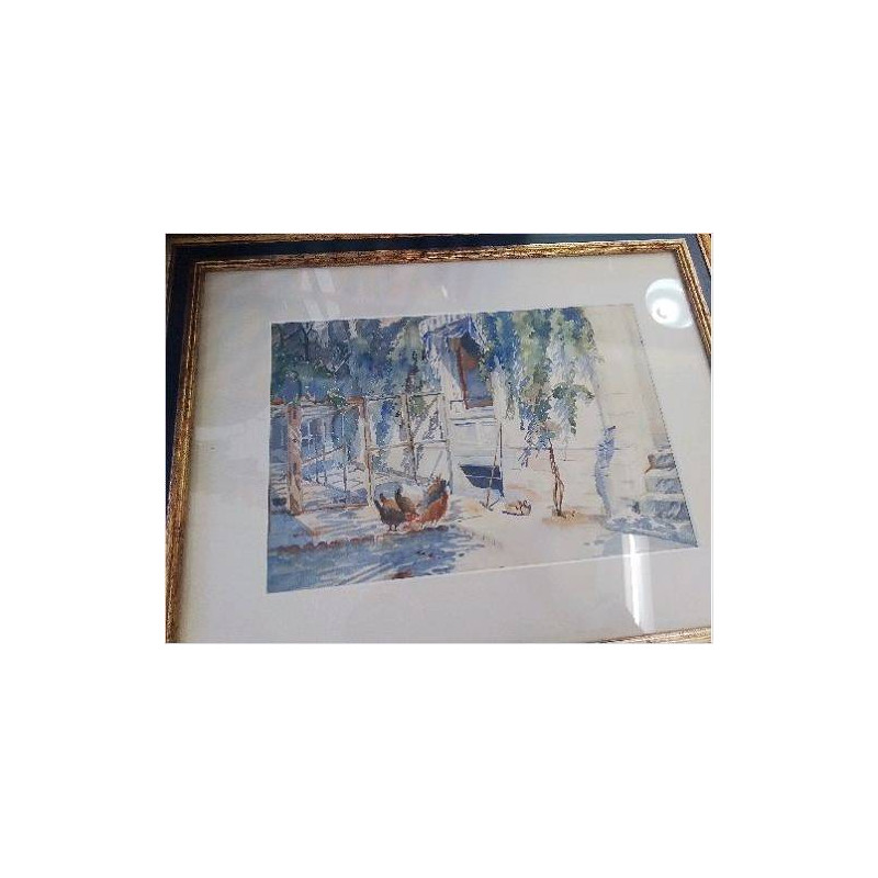 VERITABLE AQUARELLE AUX POULES