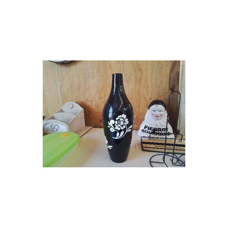 VASE NOIR MOTIF FLORAL 