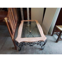 TABLE BASSE EN FER MARBRE ROSÉ 