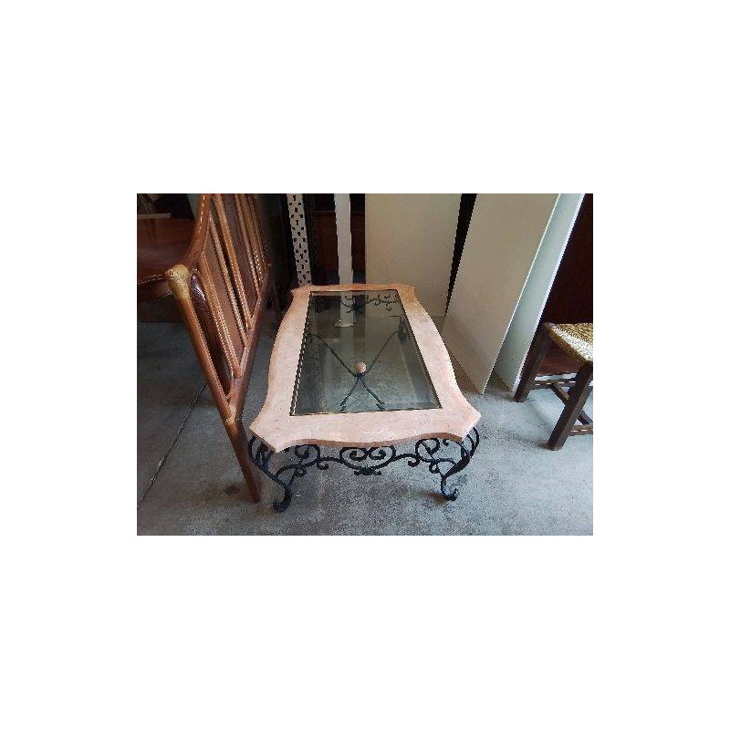 TABLE BASSE EN FER MARBRE ROSÉ 