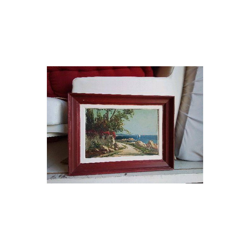 PEINTURE SUR BOIS PAYSAGE MÉDITERRANÉEN 