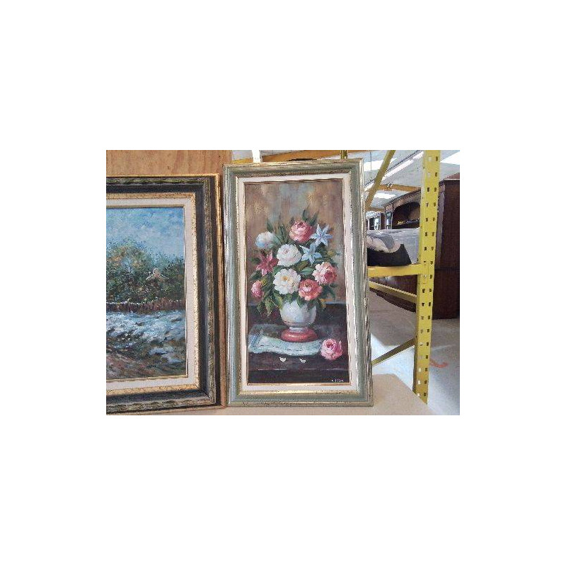 PEINTURE A L’HUILE SUR TOILE ’ BOUQUET DE FLEURS ROSES’