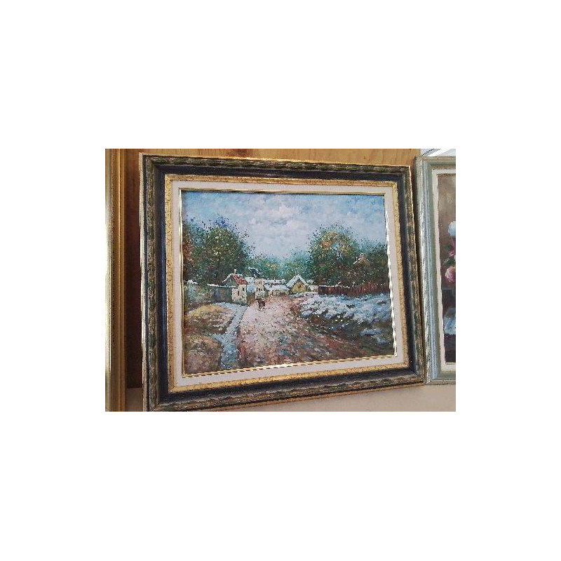 PEINTURE A LA GUACHE SUR TOILE ’ VILLAGE D’AUTOMNE  ’