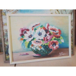 PEINTURE A L’HUILE SUR BOIS ’ LE BOUQUET DE FLEURS’ 