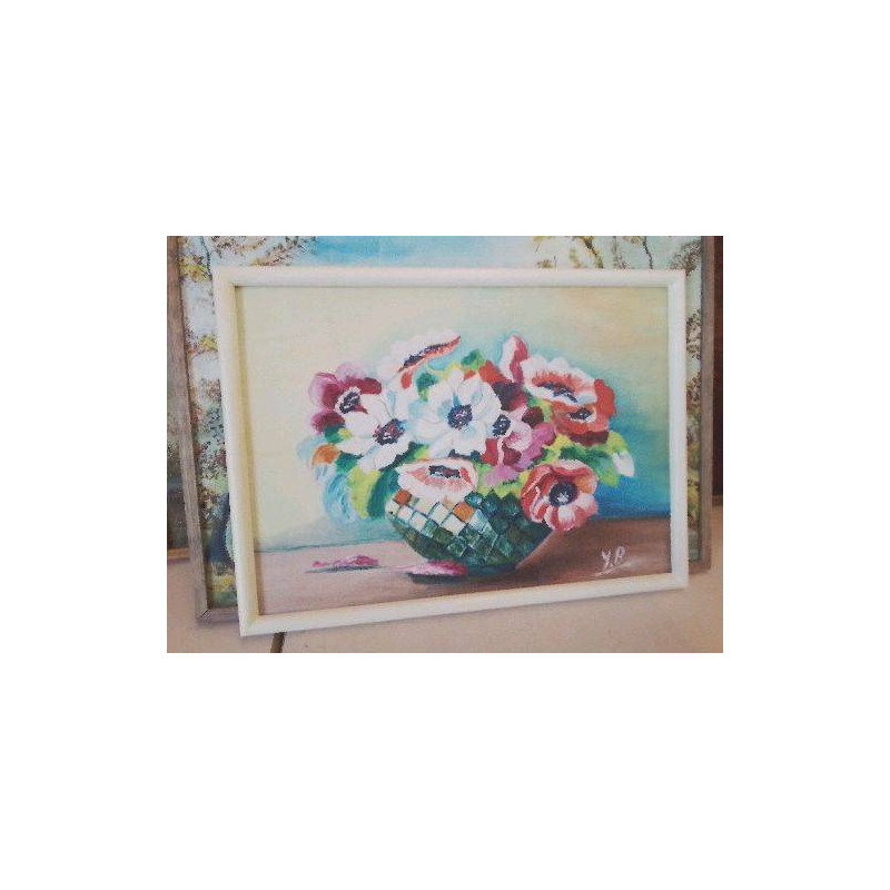 PEINTURE A L’HUILE SUR BOIS ’ LE BOUQUET DE FLEURS’ 