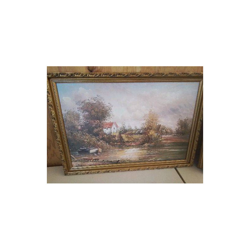 PEINTURE A L’HUILE ’ MAISON AU BORDS DE L’EAU’
