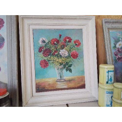 PEINTURE A L’HUILE ’BOUQUET D’ŒILLET ET MINOSAS’