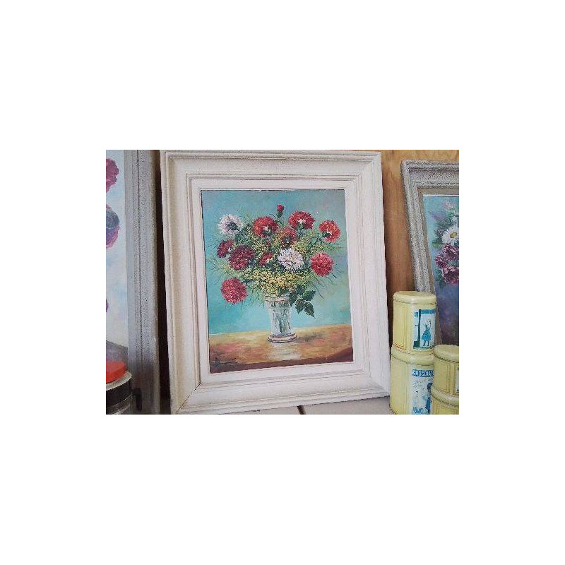 PEINTURE A L’HUILE ’BOUQUET D’ŒILLET ET MINOSAS’