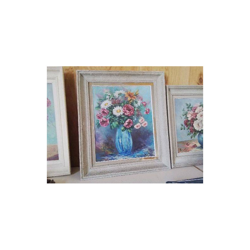 PEINTURE A L’HUILE ’ BOUQUET DE MARGUERITES ET DE PIVOINES’